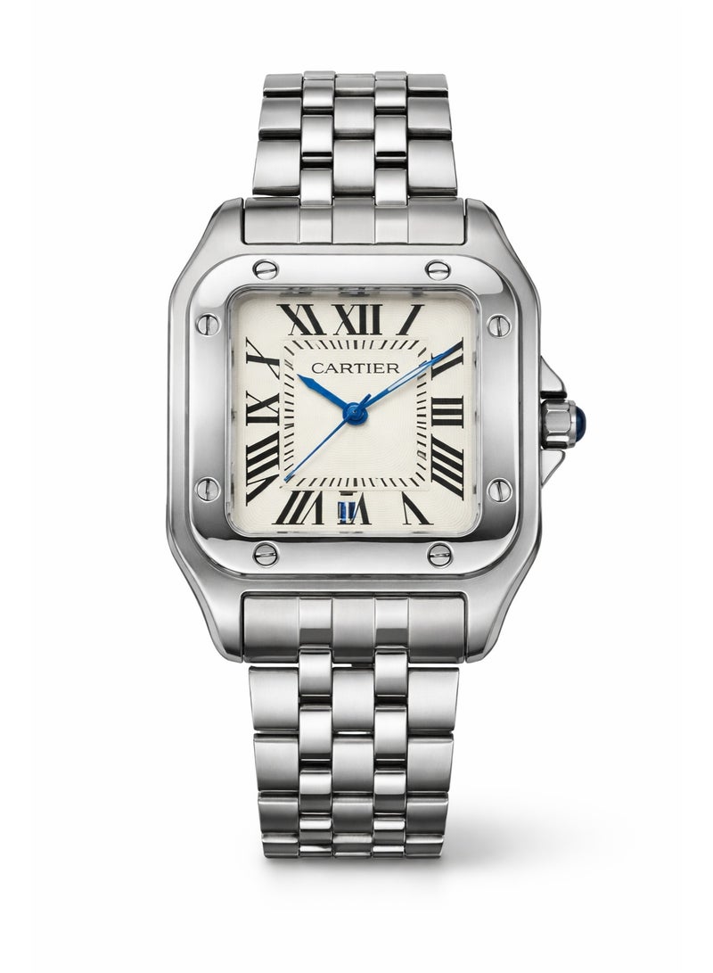 ساعة كارتييه سانتوس مربعة من الستانلس ستيل بميناء أبيض وسوار معدني